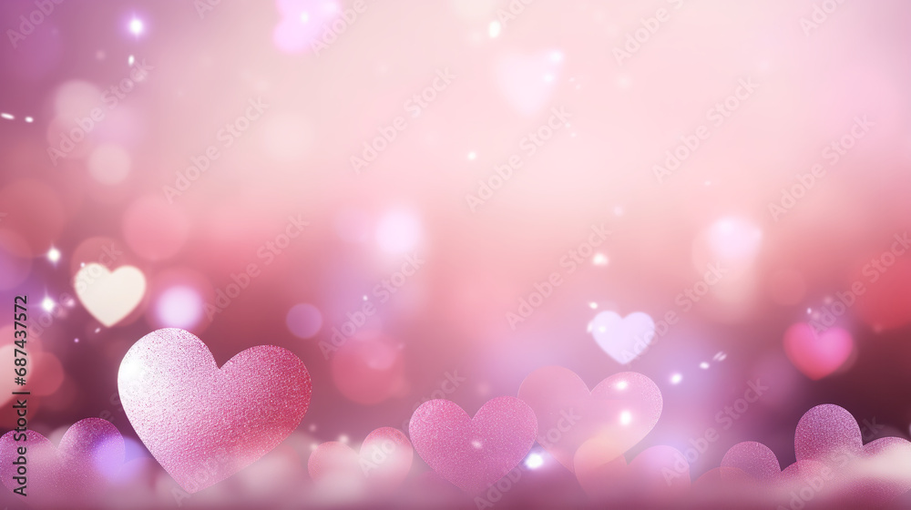 Valentine's day background with colorful hearts and bokeh lights