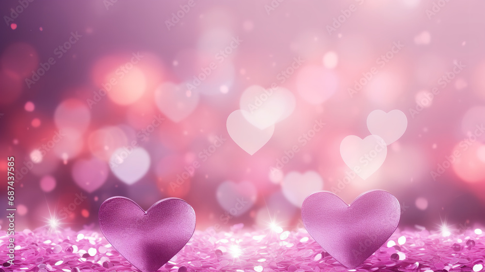 Valentine's day background with colorful hearts and bokeh lights