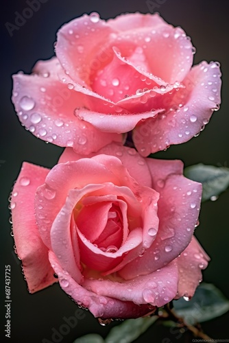 Dewy Pink Roses Bloom in Morning Light