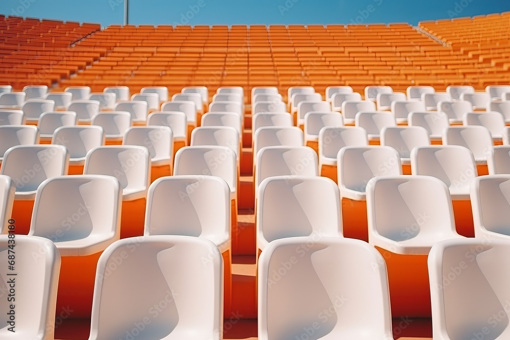 Naklejka premium Empty Stadium Seats Await Fans Under Sky