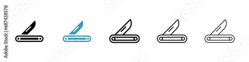 Pocket knife vector icon set. Pocket knife army small penknife tool icon for UI designs. photo