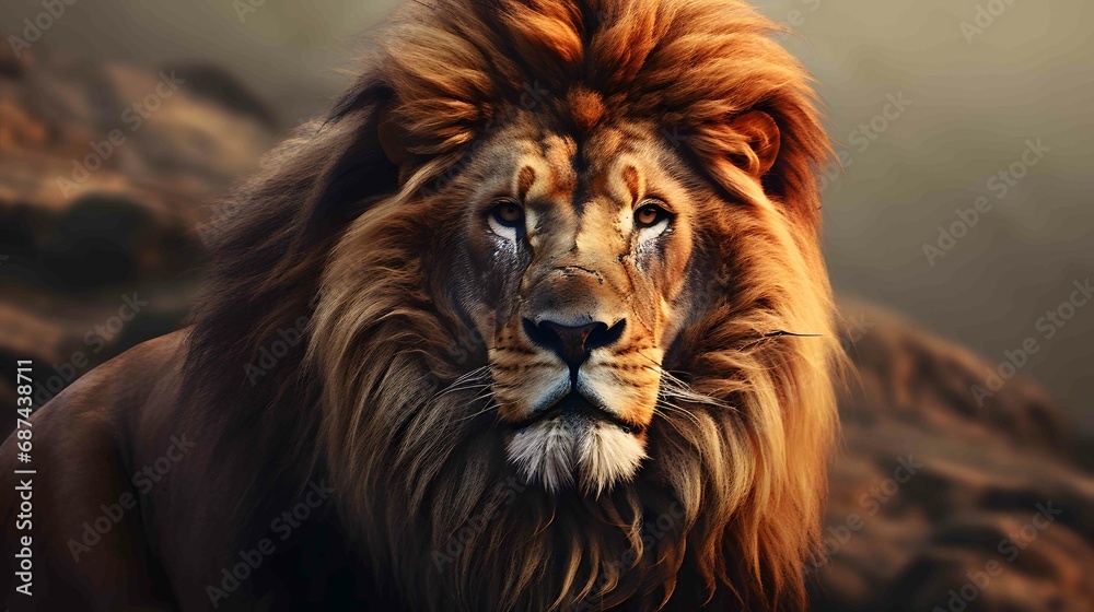 majestic lion in a intense gaze