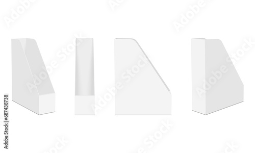File Holder Mockup. Document Dispenser, Paper Tray, Isolated On White Background. Vector Illustration photo