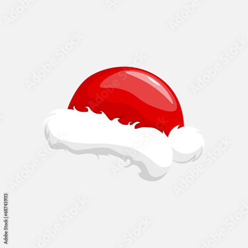 Vector clipart of Santa Claus hat. Cartoon design element in color. In hand-drawn style. Isolated image on a gray background.