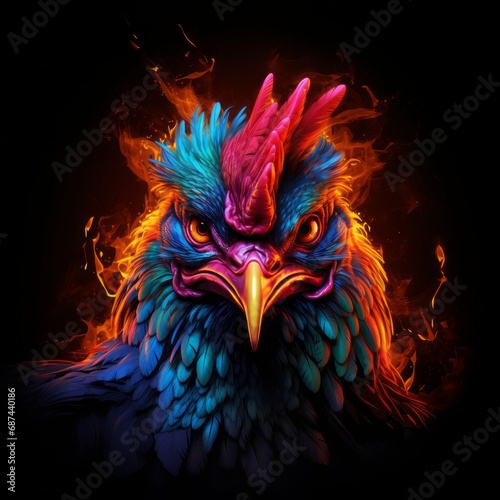 rooster with fire on the side photo