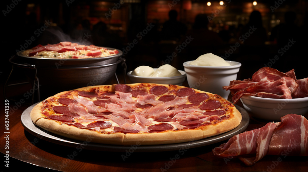 pizza with salami HD 8K wallpaper Stock Photographic Image 