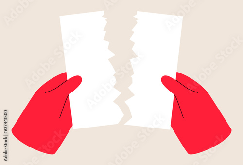 Hands tearing apart a blank sheet of paper. Colorful vector illustration photo