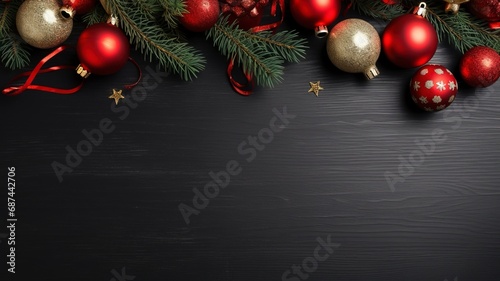 bright flat lay stock Christmas photo with copy space  realistic lighting  photorealistic made by generative ai