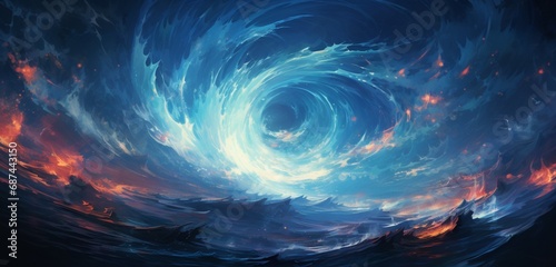 Chaotic streams of data converging into a luminous whirlpool, creating a mesmerizing display of digital turbulence in an abstract sea.