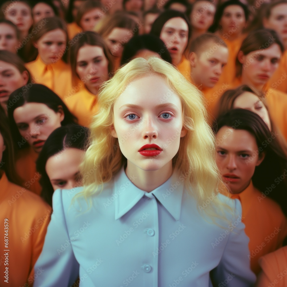 Obraz premium Young lonely woman in the crowd