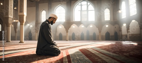 photo of a man praying in a mosque