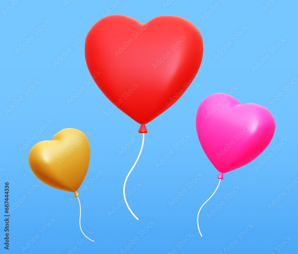 Group of heart shape balloons with red, pink, and gold color.