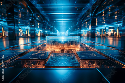 Sala de servidor cuantico, alta tecnologia, computadora del futuro con AI photo