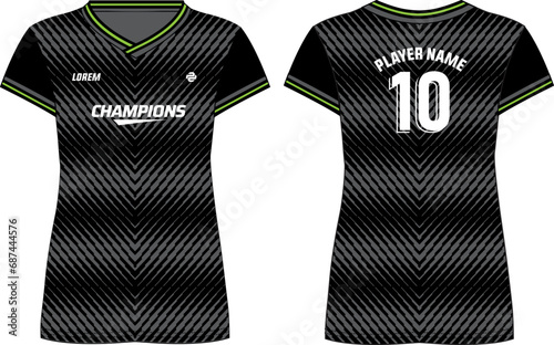 Women Sports Jersey t-shirt design flat sketch illustration with halftone pattern suitable for girls and Ladies for Volleyball jersey, Football, Soccer and netball, Sport uniform kit for sports kit