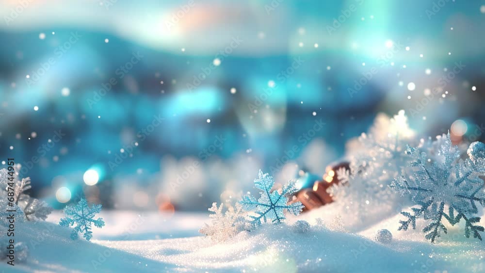 Blue background with snow and snowflakes. Blue background with snow and snowflakes.