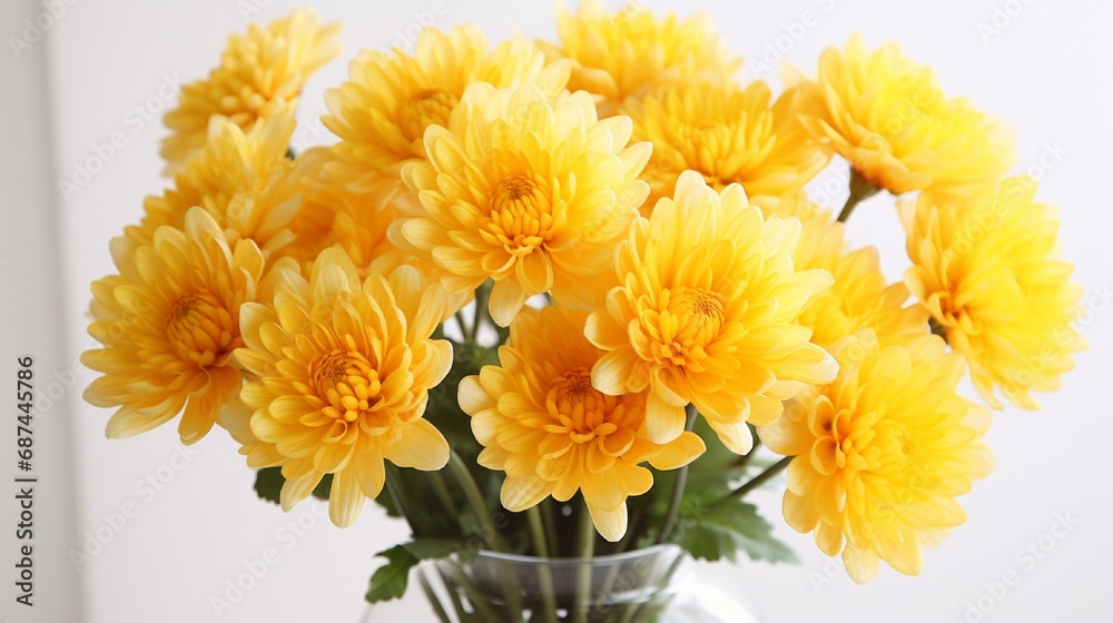 bouquet of yellow flowers in vase on white background generated by AI tool