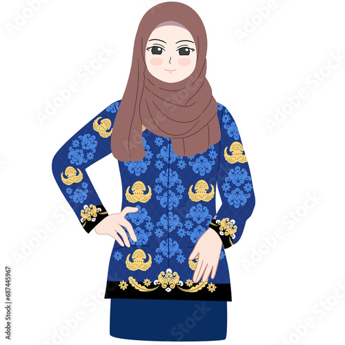 muslim woman wear korpri uniform photo