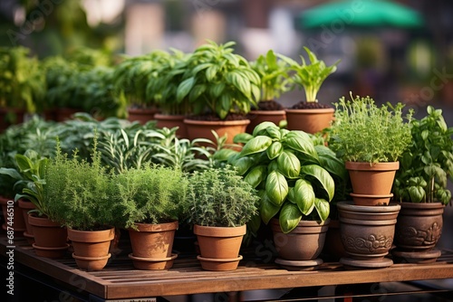 aromatic herbs in the pots on the balcony . Concepts of sustainable agriculture, ecology and healthy living.
