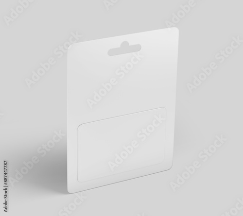 White Gift Card in Blister Packaging, ID Card, Hotel and Apartment Keycard, Mockup Template, 3d Rendered isolated on Light background. 