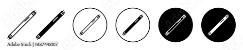 Fluorescent light tube icon. electrical neon light tube illumination reflector symbol set. Fluorescent LED light tube capsule vector line logo 