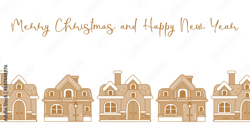 Gingerbread house a winter holiday card template. Several different houses. Poster web design Vector illustration.