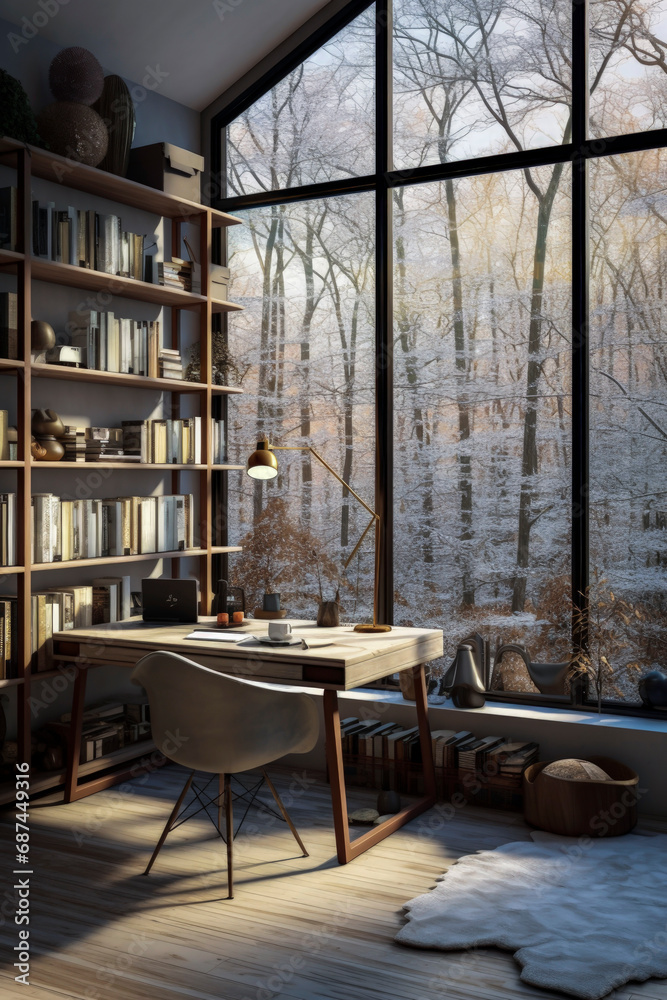 Generative AI illustration of modern workplace decorated