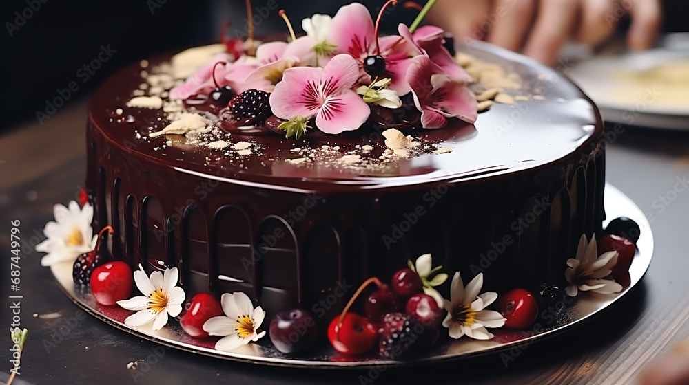 A Baked Decorated Chocolate Cake for Happy Birthday