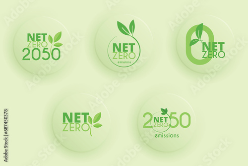 Net Zero 2052 stickers. Carbon neutrality. Climate neutral long term strategy. Vector illustration