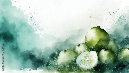 Abstract a pile of green guavas on digital art concept, Generative AI. photo