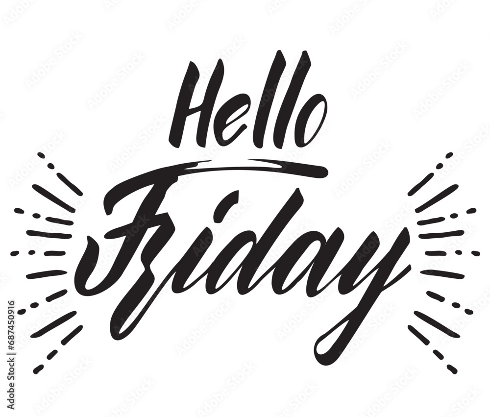 Hello Friday postcard. Ink lettering. Modern brush calligraphy. Isolated on white background. Hello Friday postcard. Ink lettering. Modern brush calligraphy. Isolated on white background.