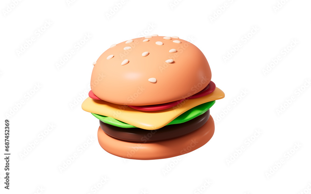 Cartoon hamburger model, 3d rendering. Cartoon hamburger model, 3d rendering.