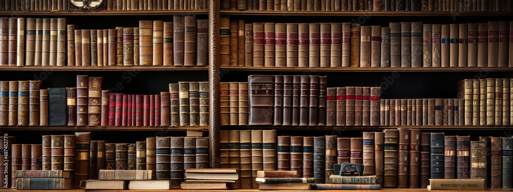 Classic Books Collection on Antique Wooden Shelves Classic Books Collection on Antique Wooden Shelves