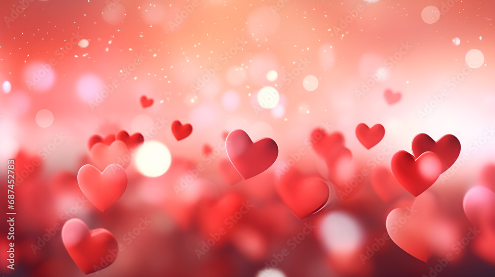 Valentines day background banner - abstract panorama background with Valentines day celebration. Valentine's Day banner and red hearts Generative AI