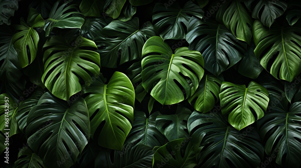 Fototapeta premium A pattern featuring green tropical monstera leaves