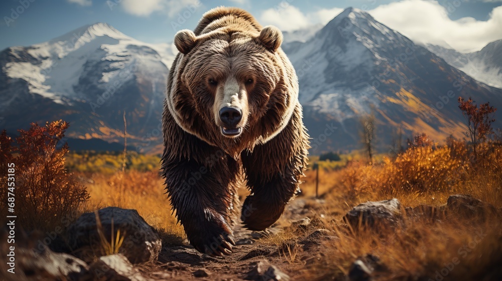 Fototapeta premium A grizzly bear wandering freely