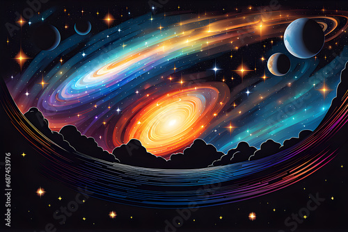 Digital art-style glamorous and complex images of the universe. Generative AI