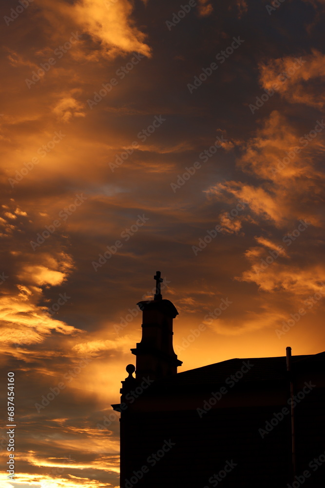Silhouette of a church in the morning