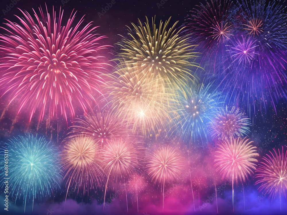 Colorful Fireworks in the sky night background