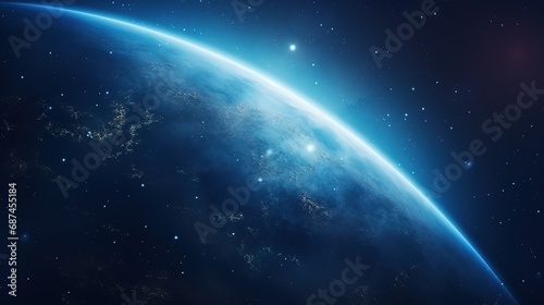Earth View from Space with Starry Background