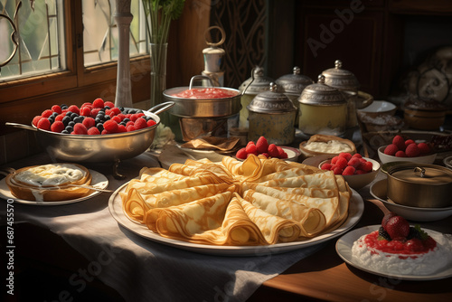 Plat de crêpes dans une cuisine traditionnelle, célébration de la Chandeleur