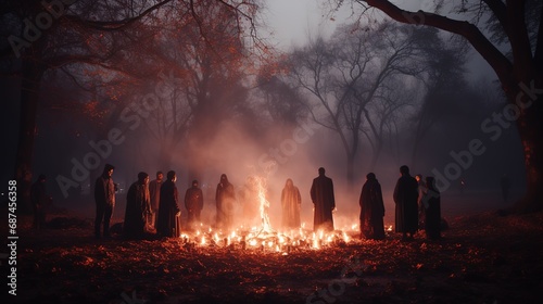 People Gathered Around Bonfire During Special Occasion like Religious Events or Festival
