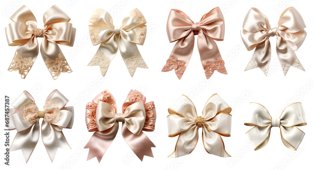 Realistic bow set isolated on transparent background