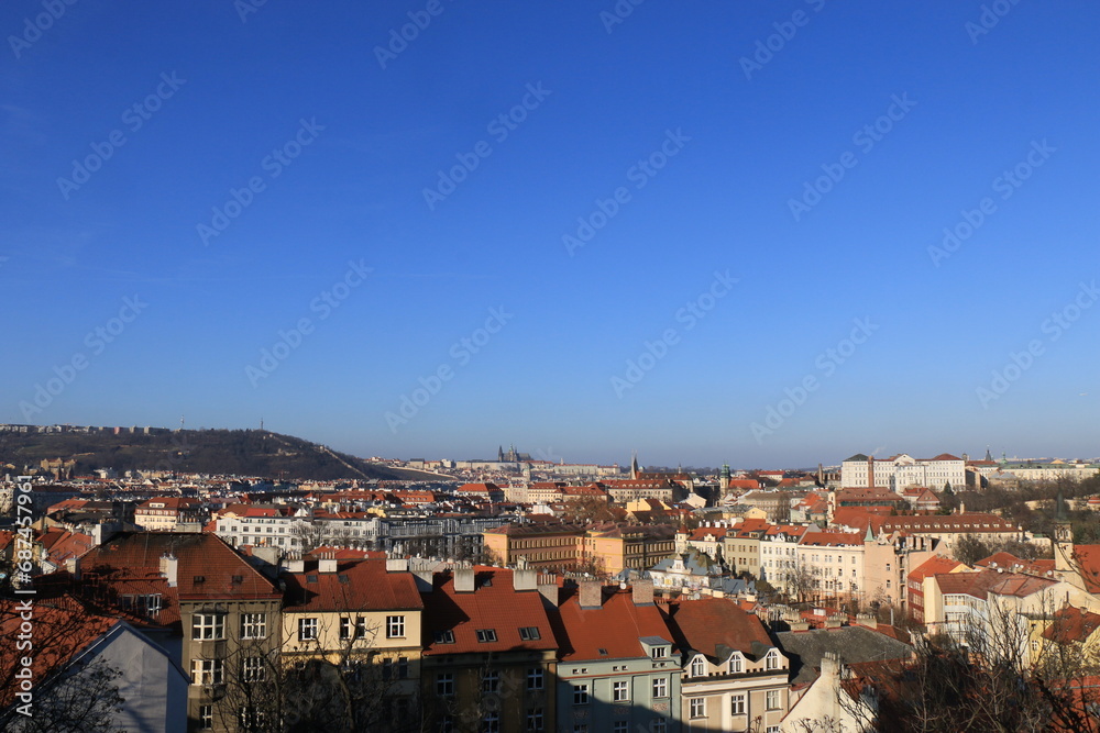 European roof top houses under the blue sky