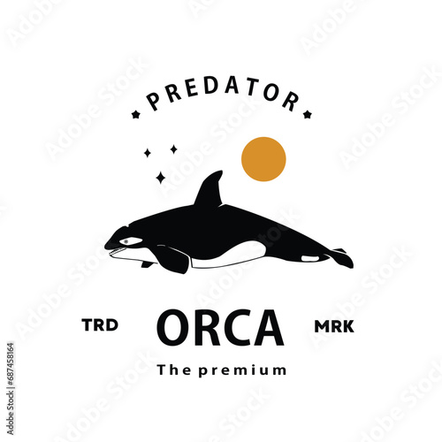vintage retro hipster orca logo vector outline silhouette art icon