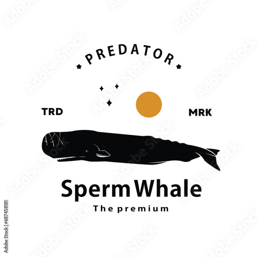 vintage retro hipster sperm whale logo vector outline silhouette art icon