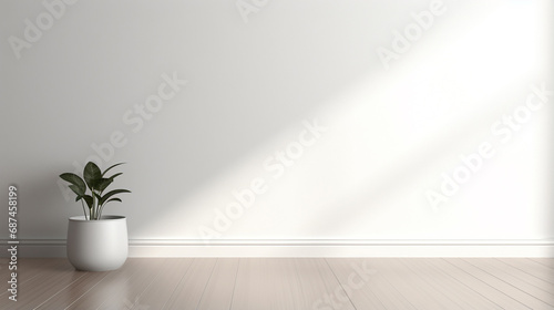 View of white empty room, a summer landscape 3D illustration epitomizes Scandinavian interior design, offering a sense of relaxation and calmness. Ideal for showcasing interior concepts.