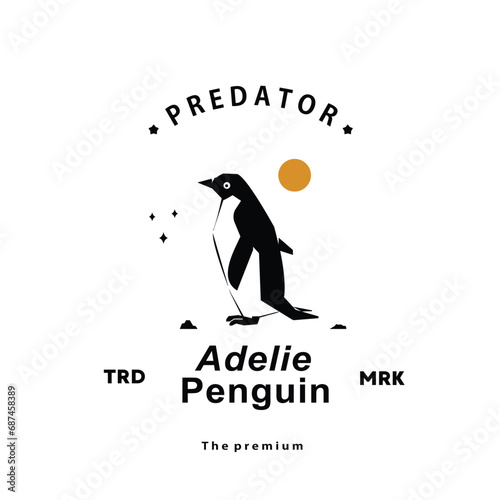 vintage retro hipster adelie penguin logo vector outline silhouette art icon photo
