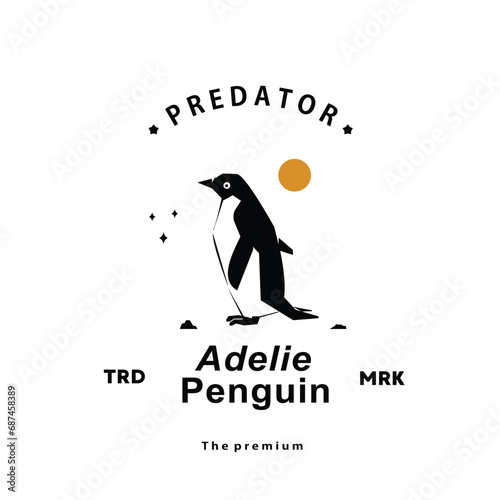 vintage retro hipster adelie penguin logo vector outline silhouette art icon