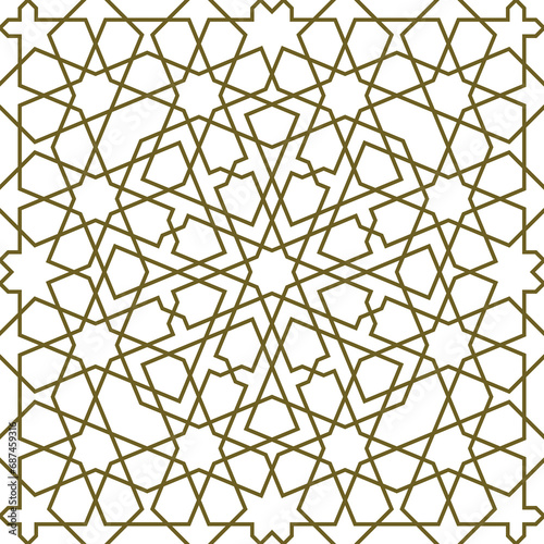 Seamless geometric ornament based on traditional islamic art.Brown color lines. For fabric textile cover wrapping paper background and lasercutting.