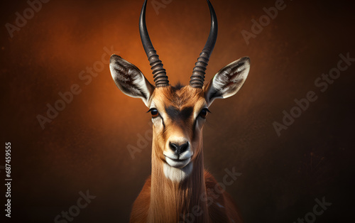 A portrait of a beautiful oryx or bighorn antelope facing the camera. Beautiful Bighorn Antelope Close-Up